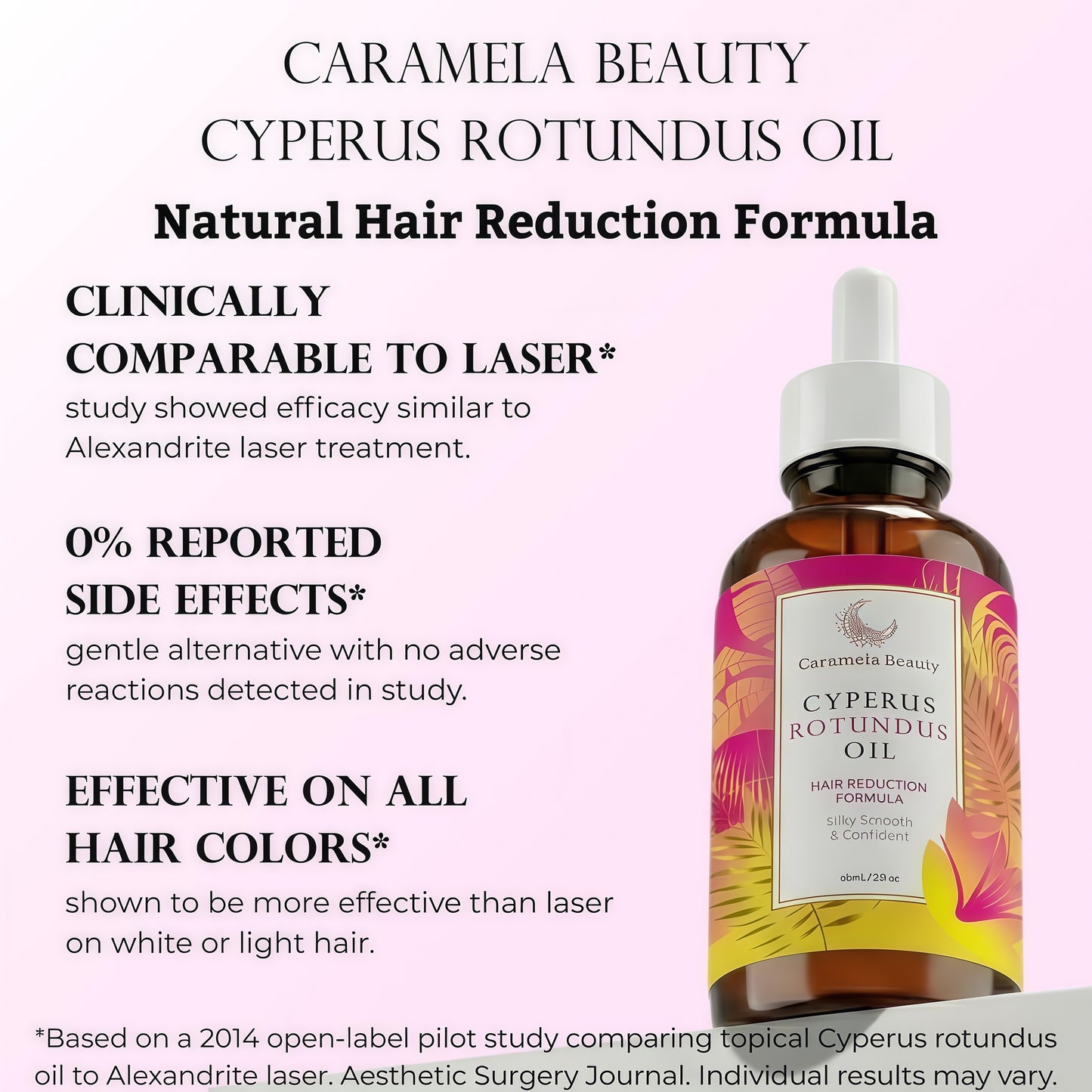 Caramela Beauty Cyperus Rotundus Oil for Natural Hair Reduction, 60ml After-Shave and Post-Wax Moisturizer with Jojoba, Rosehip and Sweet Almond Oils for Silky Smooth Skin, All Skin Types