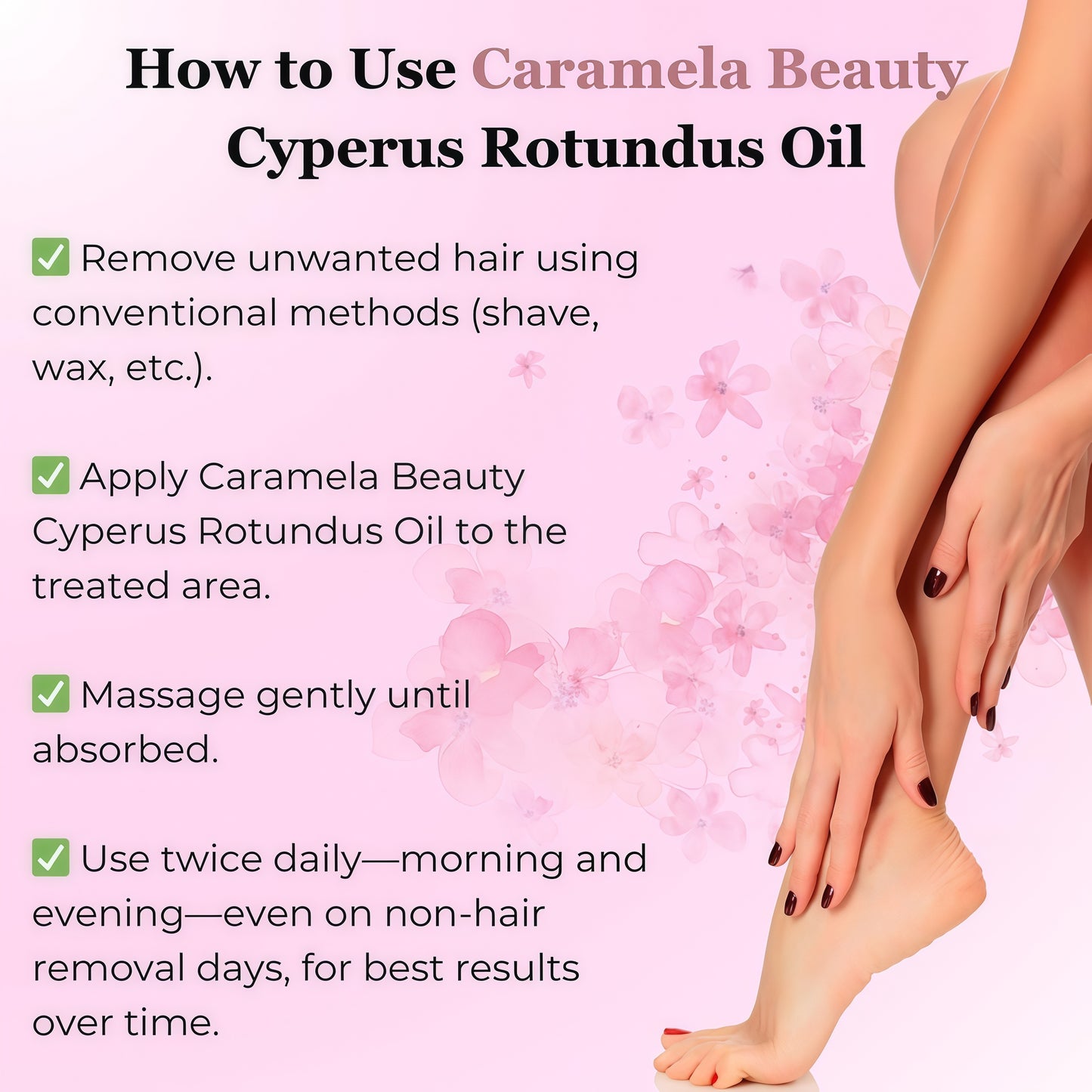 Caramela Beauty Cyperus Rotundus Oil for Natural Hair Reduction, 60ml After-Shave and Post-Wax Moisturizer with Jojoba, Rosehip and Sweet Almond Oils for Silky Smooth Skin, All Skin Types