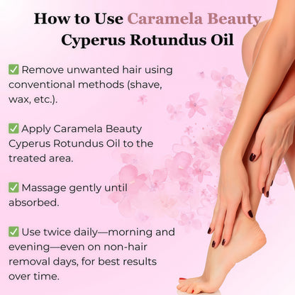 Caramela Beauty Cyperus Rotundus Oil for Natural Hair Reduction, 60ml After-Shave and Post-Wax Moisturizer with Jojoba, Rosehip and Sweet Almond Oils for Silky Smooth Skin, All Skin Types